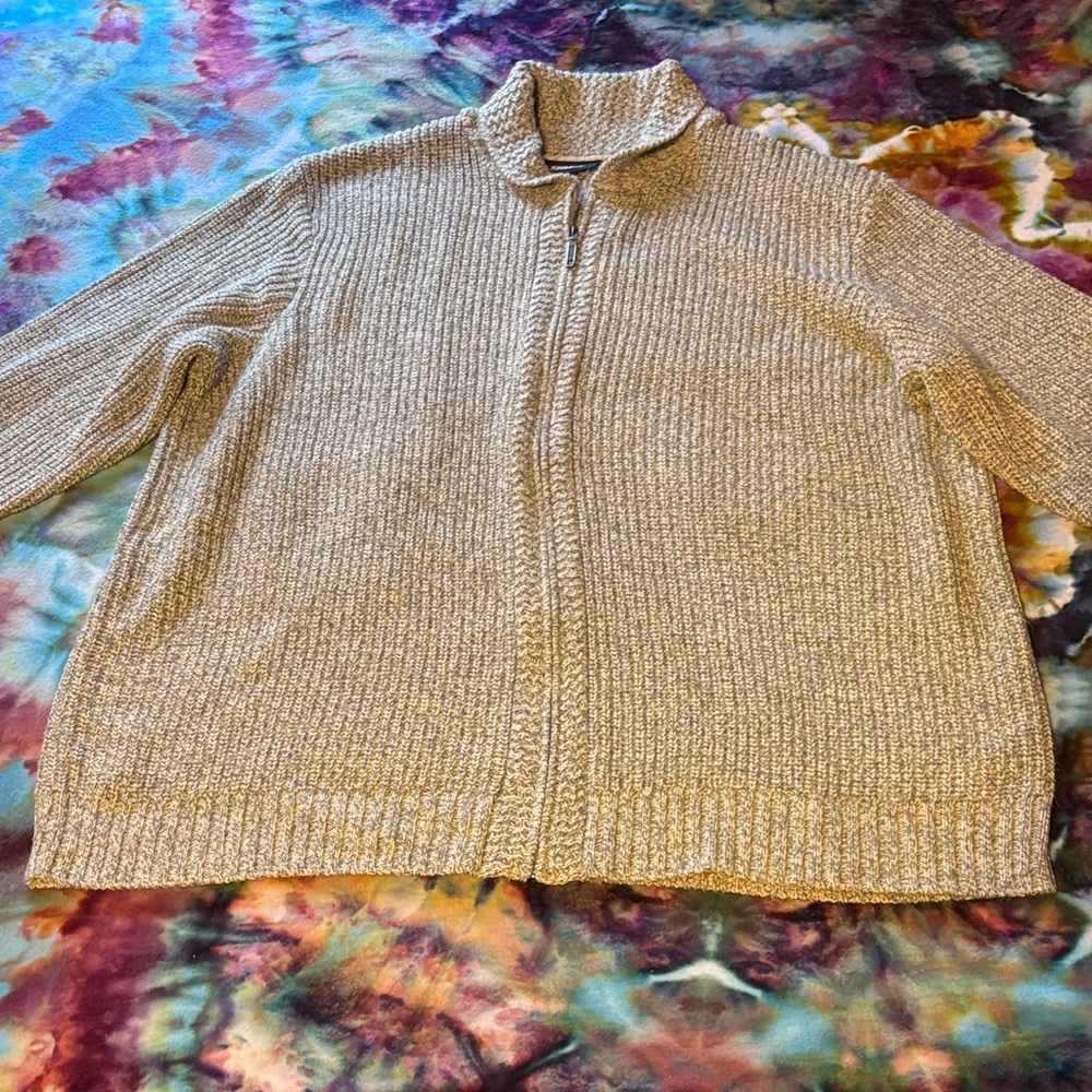 3XL Plus sized Men's Beige Zip-Up Sweater